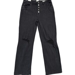 NWT Wonderly Cropped Straight Jeans Black Button Fly Distressed Women Size 16